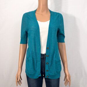 Mossimo Women’s Large Turquoise Blue Short Sleeve Button Down Cotton Cardigan